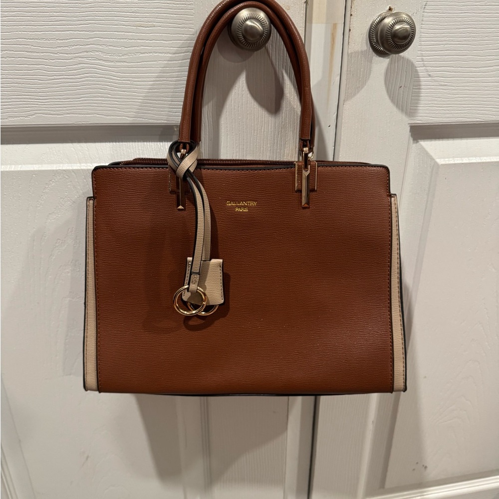 New never used Gallantry Paris Tan and Cream Satchel
